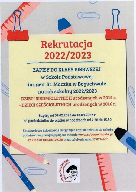 Zapisy do klasy pierwszej w Szkole Podstawowej w Boguchwale