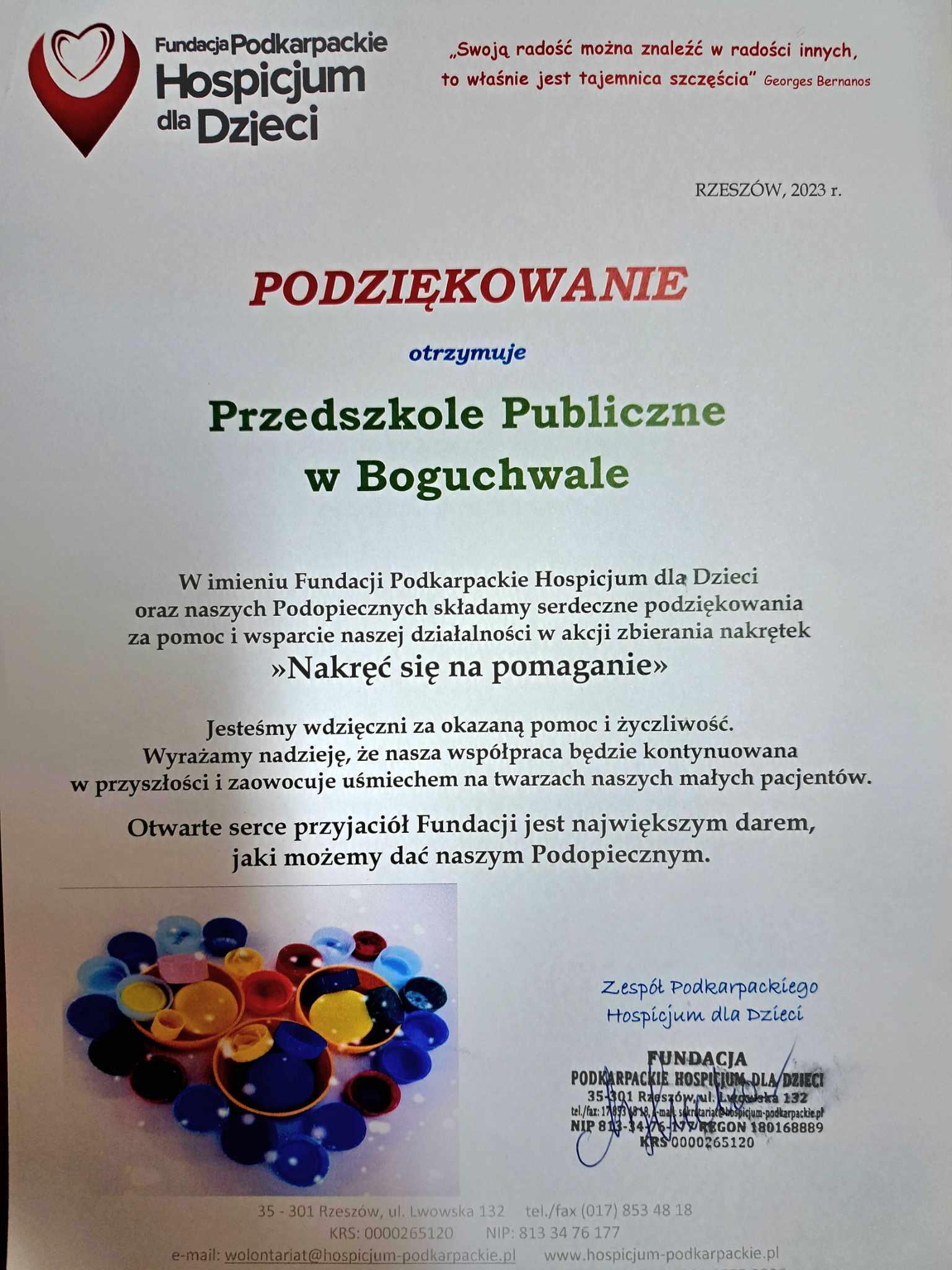 Podziękowanie dla przedszkola