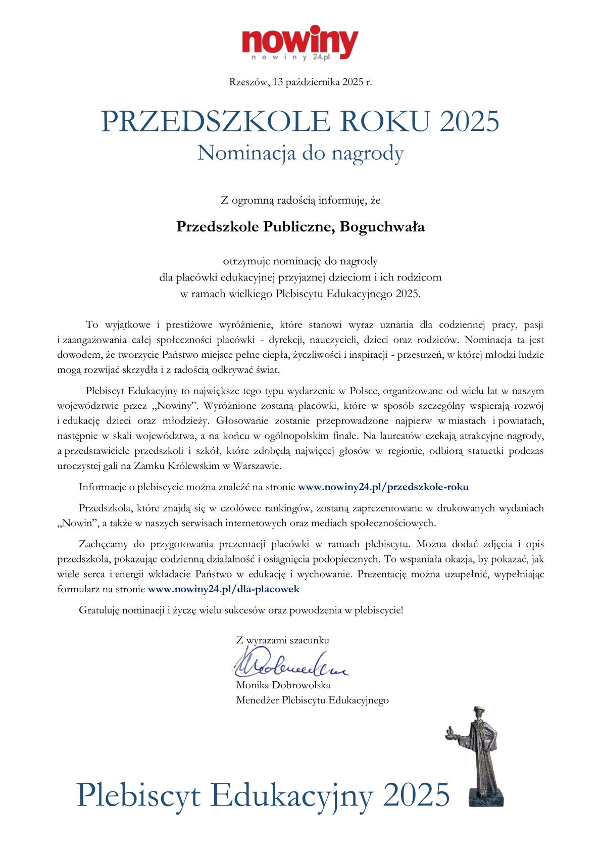 Serdeczne Podziękowania za Nominację w Plebiscycie Edukacyjnym 2025!